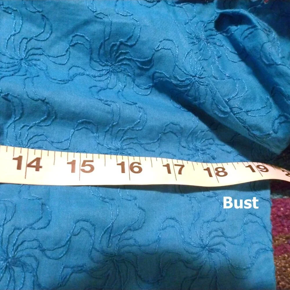 Artisan Embroidered Teal Blue Dress Spiral Detail M/L Boho Festival Jewel Tones - Picture 7 of 9